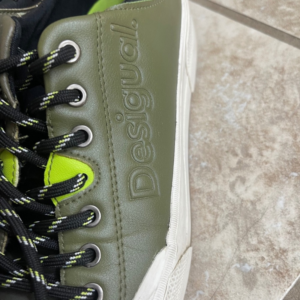 Desigual olive Green Studded Lace Up Sneakers Women's size 8 shoes comfort - Picture 3 of 12
